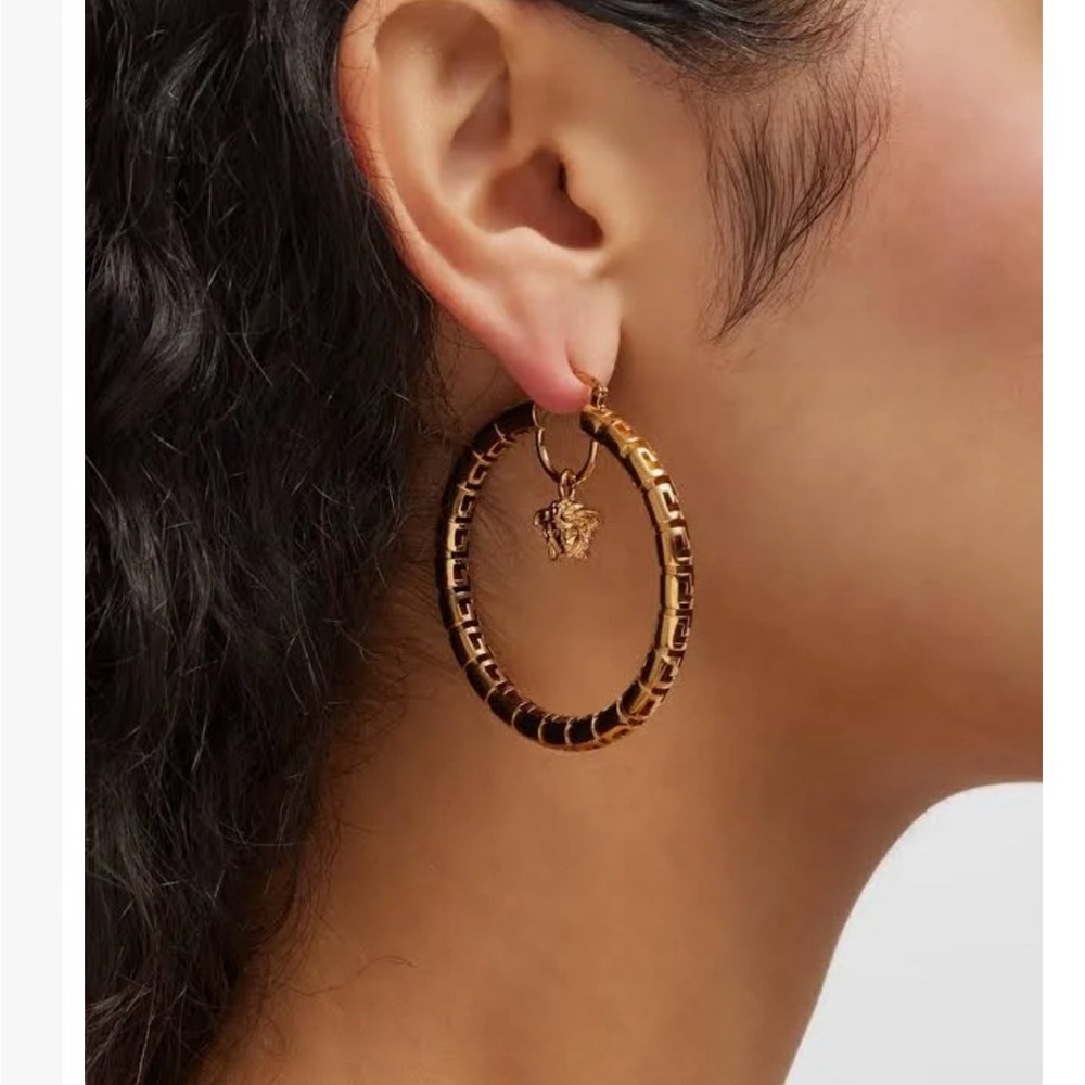 Versace Gold Greca Medusa Hoop Earrings